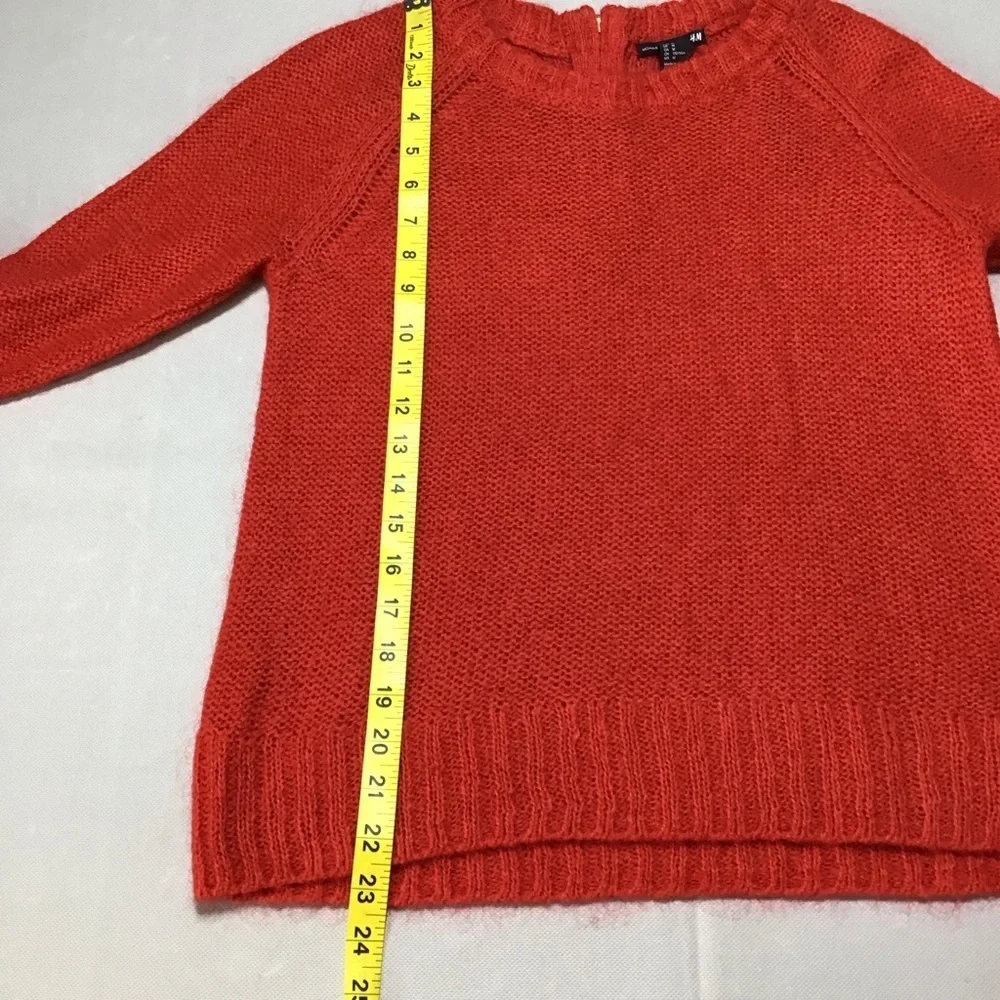 H&M Mohair Blend Vibrant Red Crew Neck Sweater 3/4 Sleeve